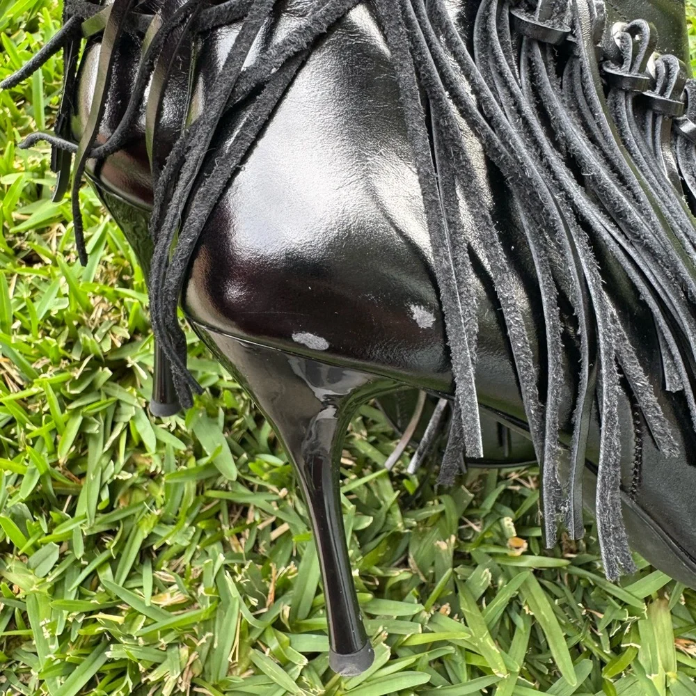 Jeffrey Campbell Fringe Black Women's Heeled Boots - Picture 6 of 16